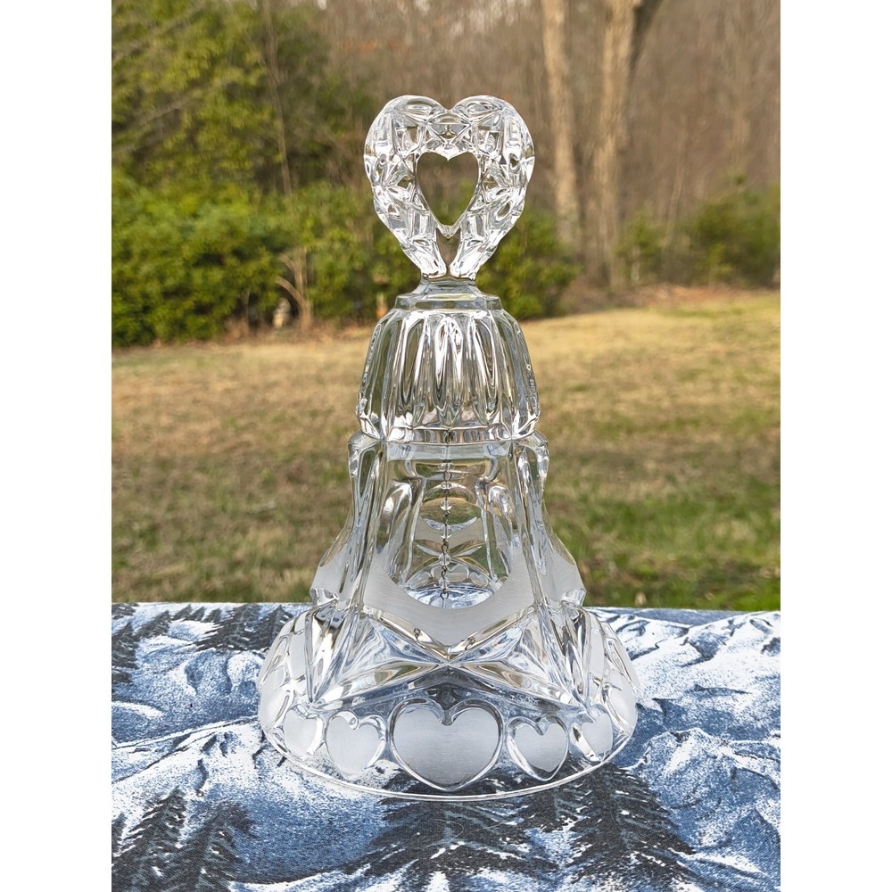 Bleikristall Crystal Bell Etched Frosted Hearts Heart Shaped Handle West Germany